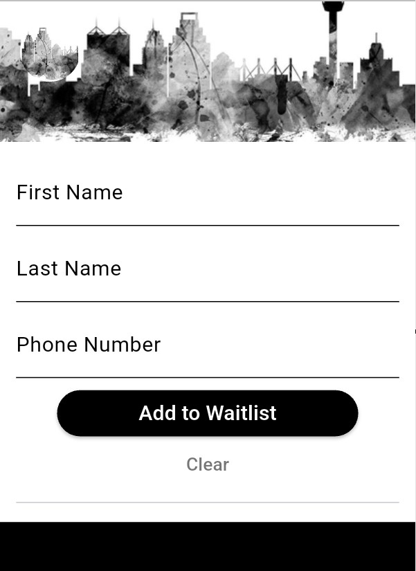 QueueFlow tablet check-in screen